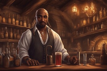 tupac shakur as a bartender in an old medieval tavern