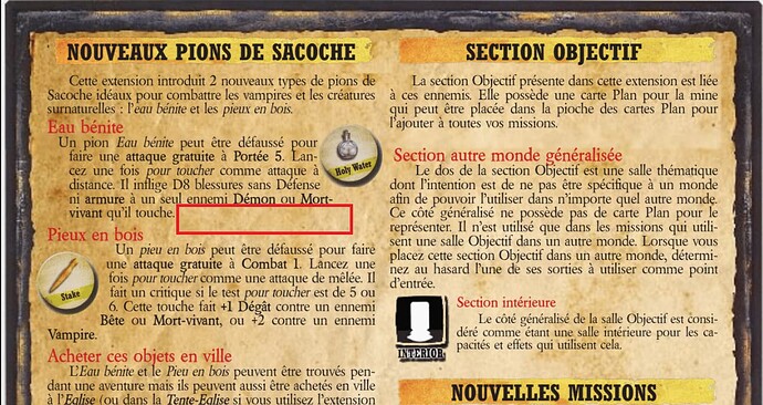 212 Monstre Mission Les Vampires (Alternativement, les pions eau bénite peuvent être défaussés pour guérir 2D6 Blessures à un héros Saint)