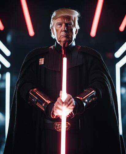 torso of donald trump as sith with light saber