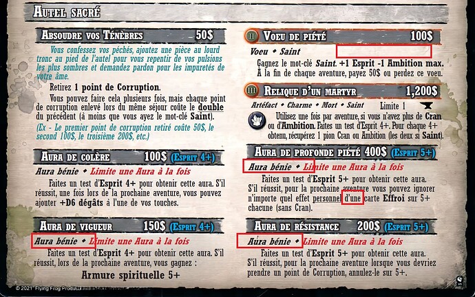 Feu de Camp (manque mot-clé Bouclier) 3x pour les Auras (Limite 1) (chaque)