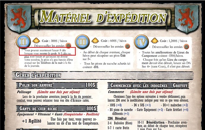 Matériel d'Expédition (maintenant) (lancez jusqu'à 8 dés)