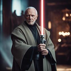 anthony hopkins as a jedi knight with light saber