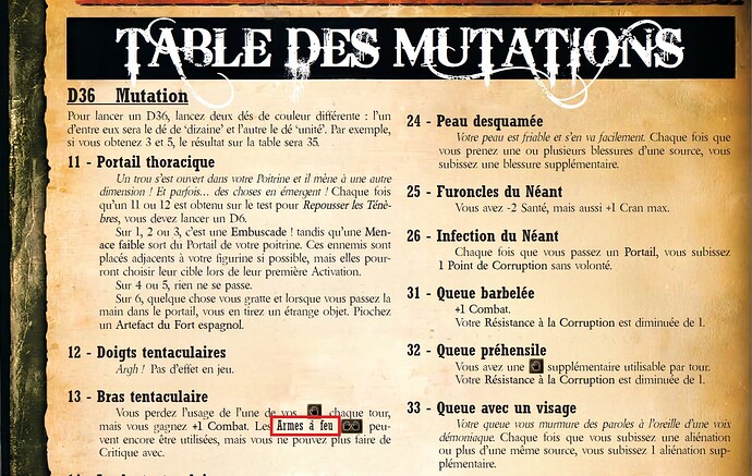 Table mutations (manque Arcs)