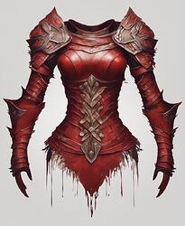 empty female barbarian red leather torso armor, without body inside