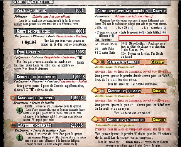 Matériel d'Expédition (Héros Saint ajoute +1 au lancer)