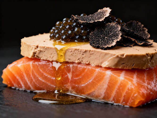 Saumon au foie gras, truffe et caviar, sans riz, visuel ultra gourmand